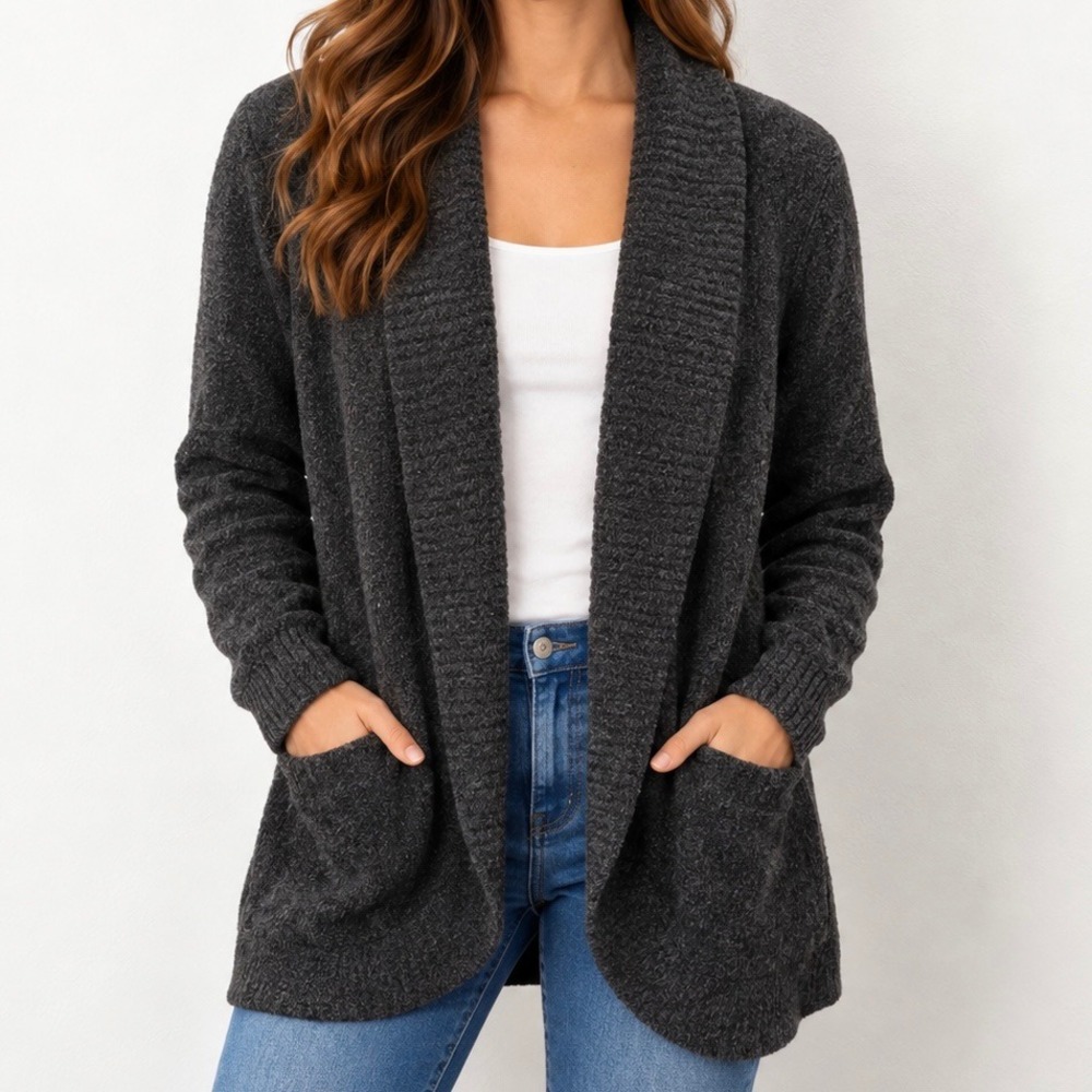 Barefoot Dreams CozyChic Lite Circle Cardigan Carbon Grey 452 XS/S